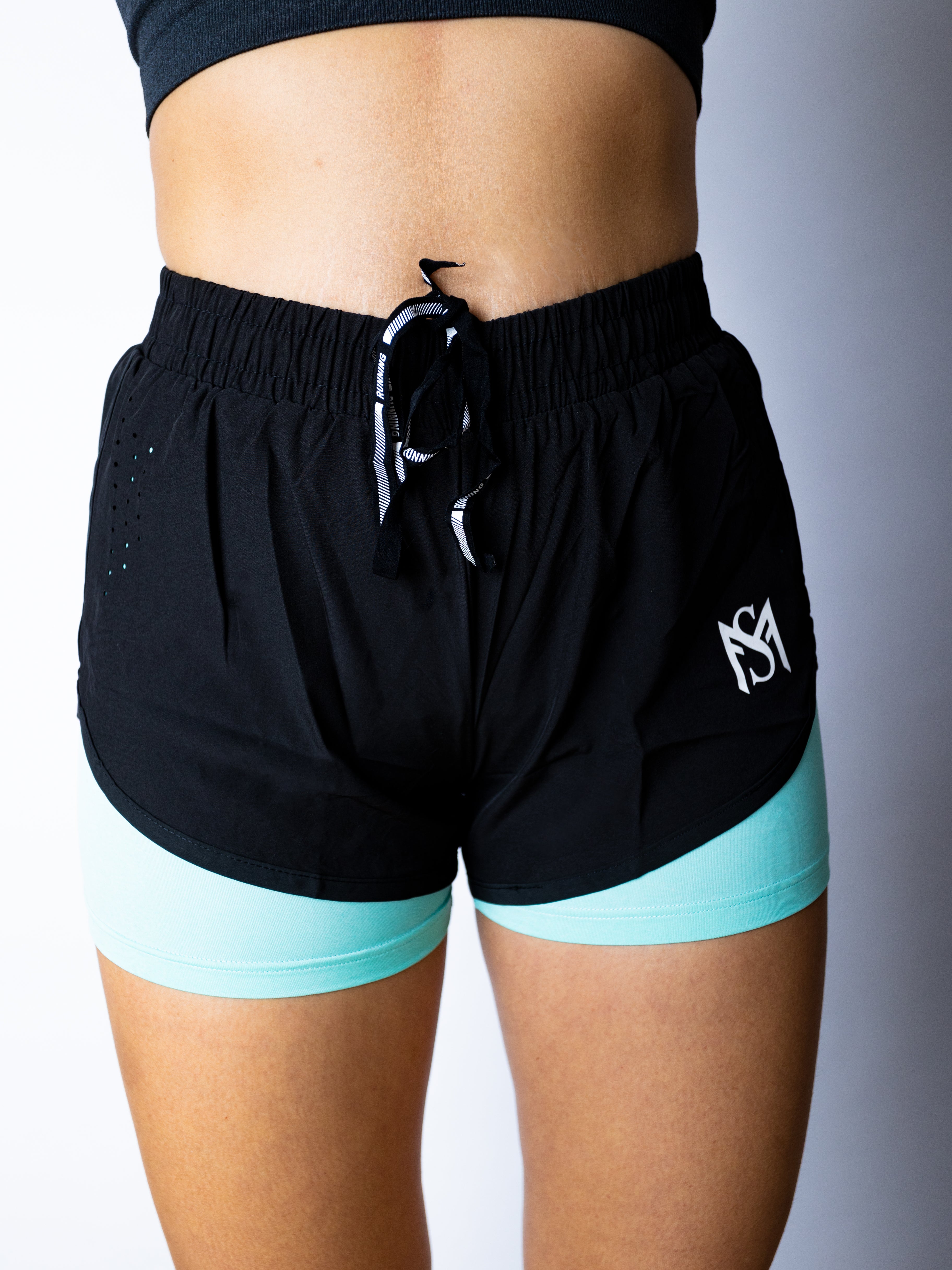 Double Layered Shorts Black/Green Sportmonkey PRO