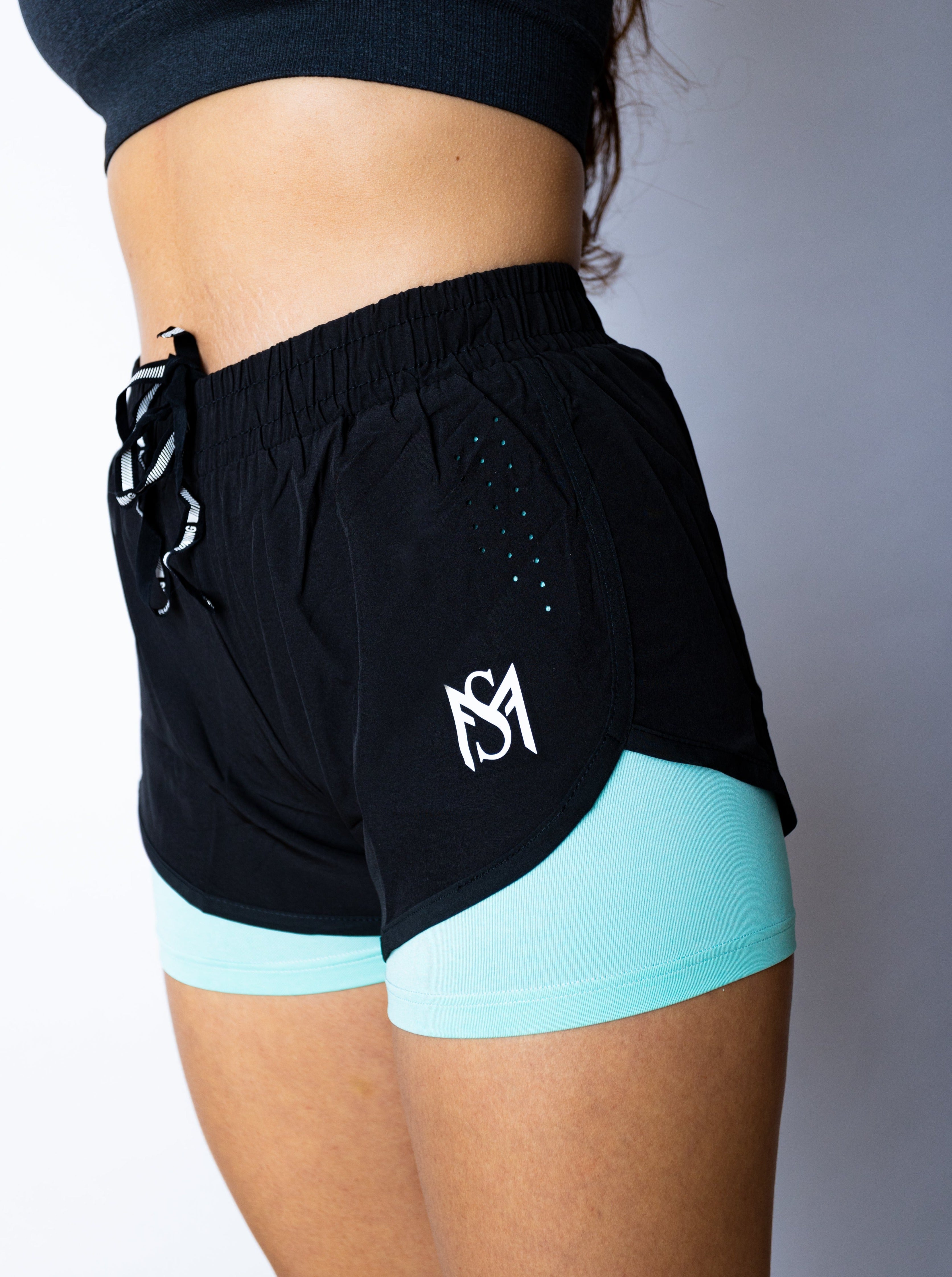 Double Layered Shorts Black/Green Sportmonkey PRO